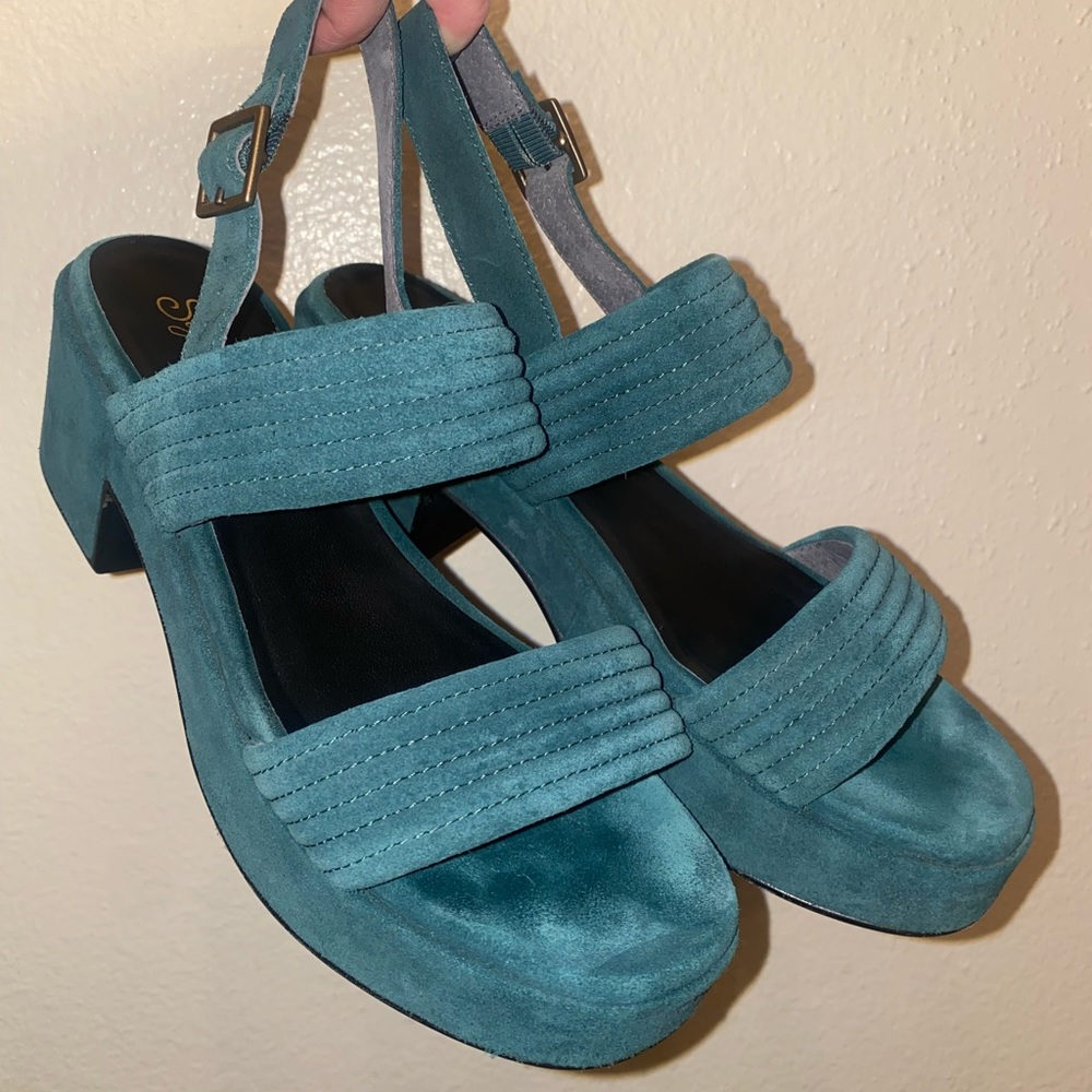 Seychelles green/blue suede platform sandals